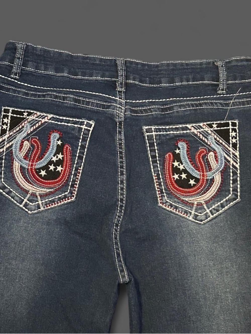 Embroidered Dark Blue Women’s Denim Jeans - Red & White Pocket Detail